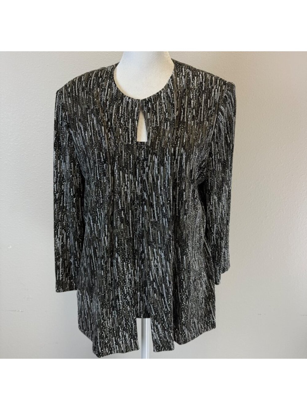 Alex Evenings 2 pc Set Jacket & Tank Size Large Green Black Glitter Shimmer